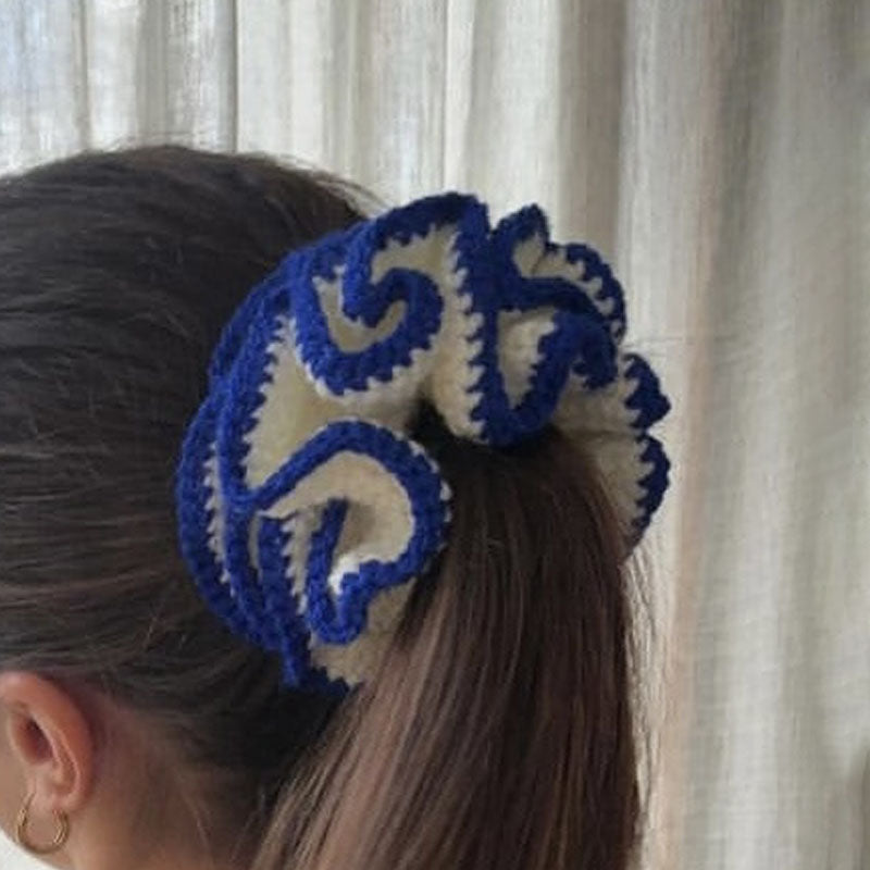 Color Contrast Ruffled Handmade Crochet Scrunchies