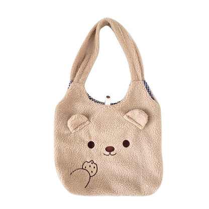 Plush Cute Bear Three-Dimensional Ears Cartoon Embroidery Shoulder Bag