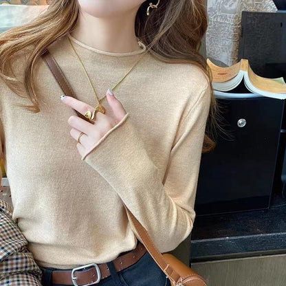 Solid Color Long Sleeve Half Turtleneck Thin Base Knitted Sweater