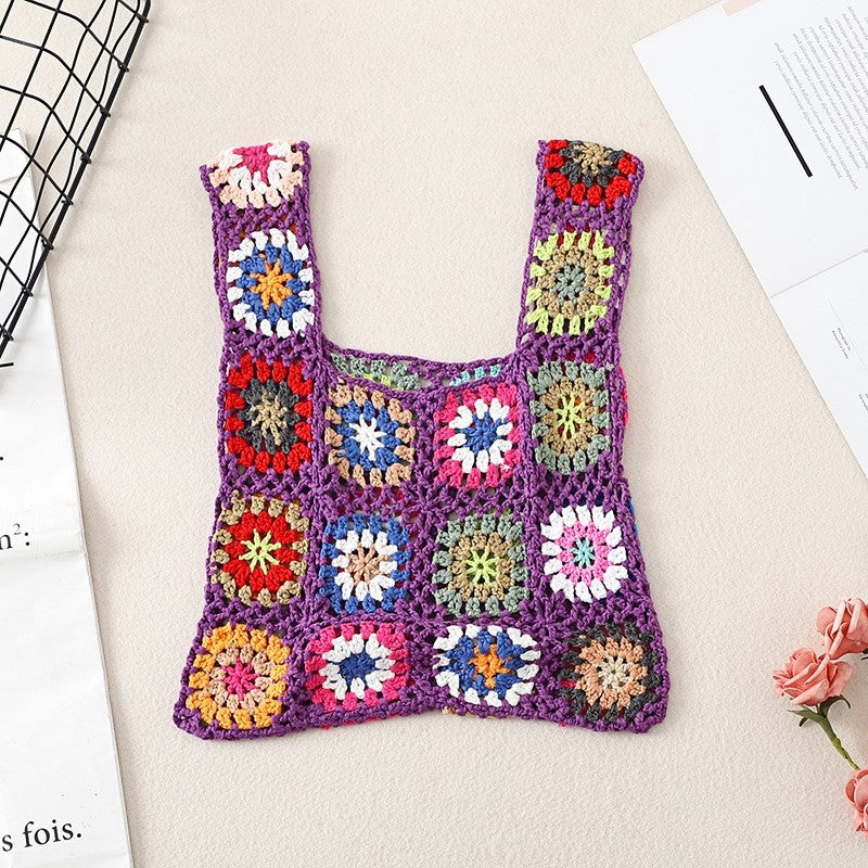 Crochet Knitted Flower Casual Handbag