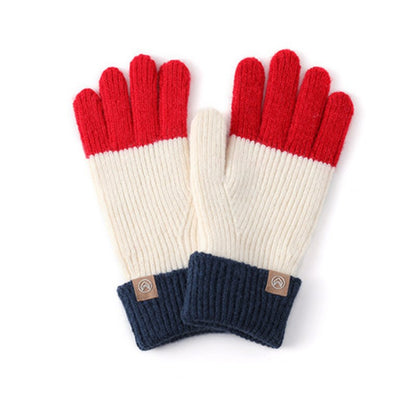 Splicing Color Block Ribbed Knit Gloves
