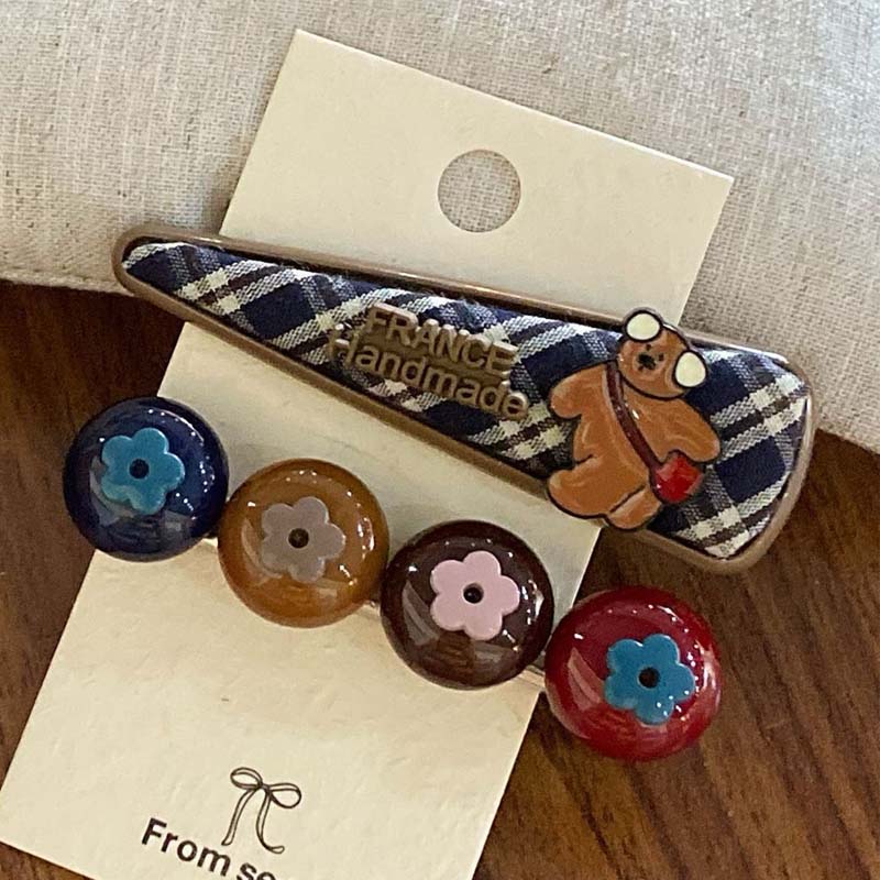 Cute Bear Flower Letter Hair Clip Sets