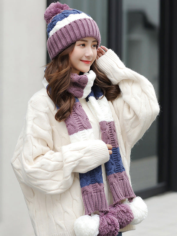 Personality Thickened Solid Hat&Scarf Set