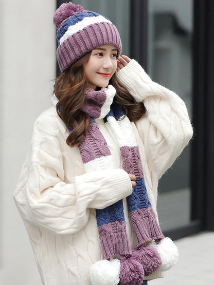Personality Thickened Solid Hat&Scarf Set
