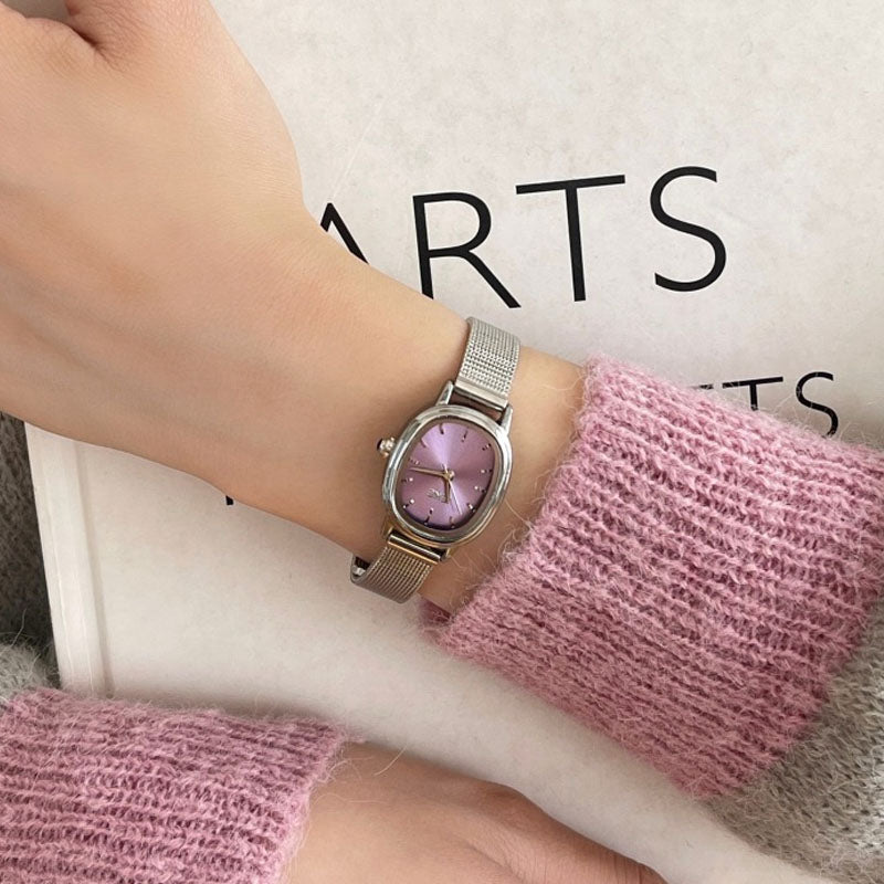 Oval Dial Milanese Mesh Strap Quartz Watch