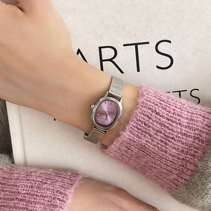 Oval Dial Milanese Mesh Strap Quartz Watch