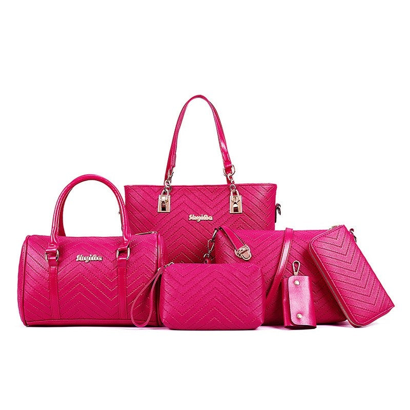 6-Piece Solid Color Embossed Handbag Set