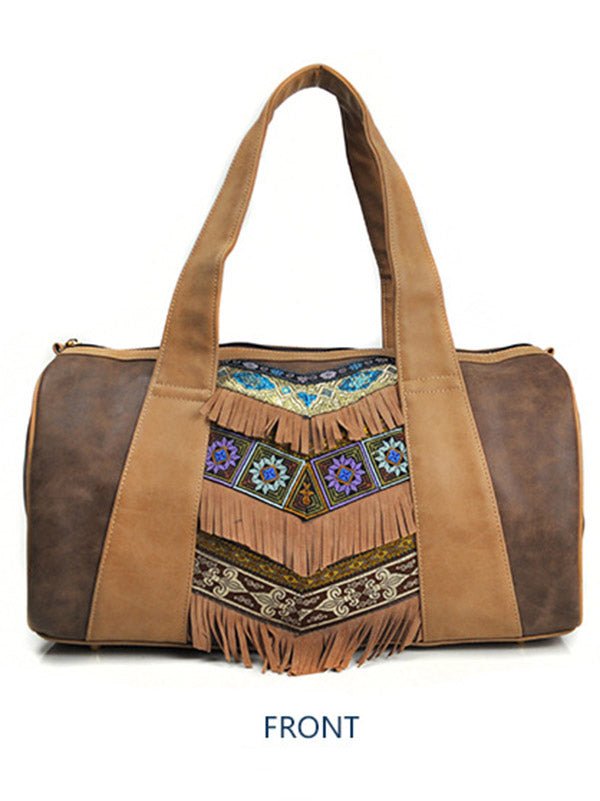 Khaki Tassels Emboridered Tote Bag
