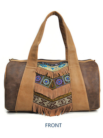 Khaki Tassels Emboridered Tote Bag