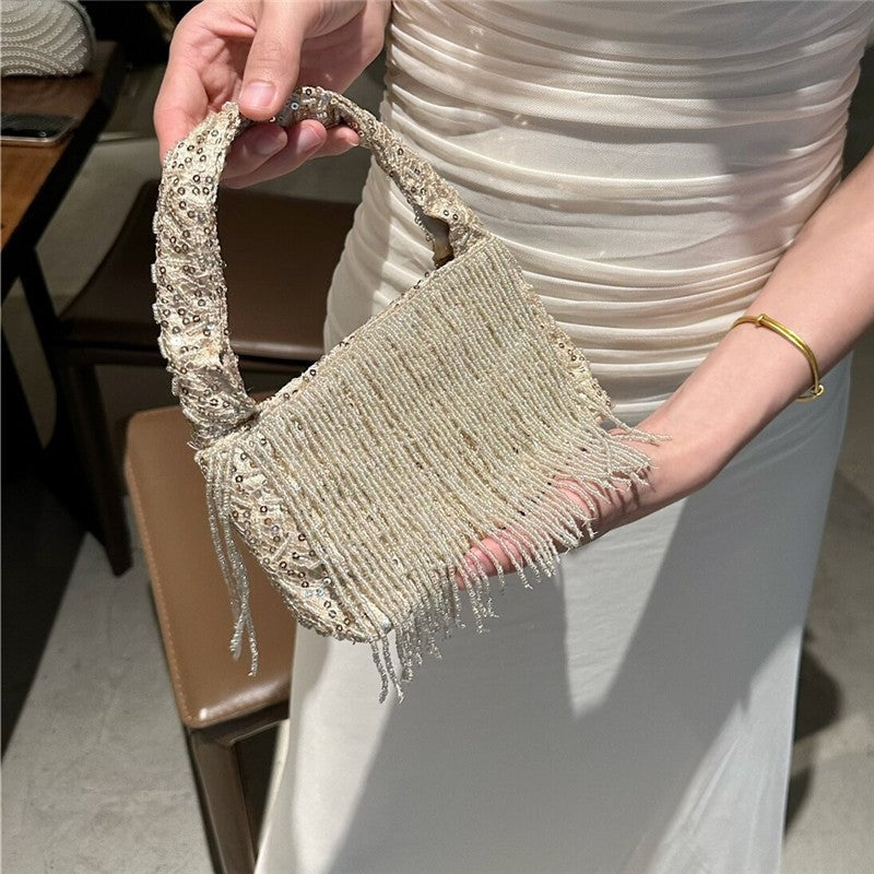 Hand Beaded Fringe Evening Clutch