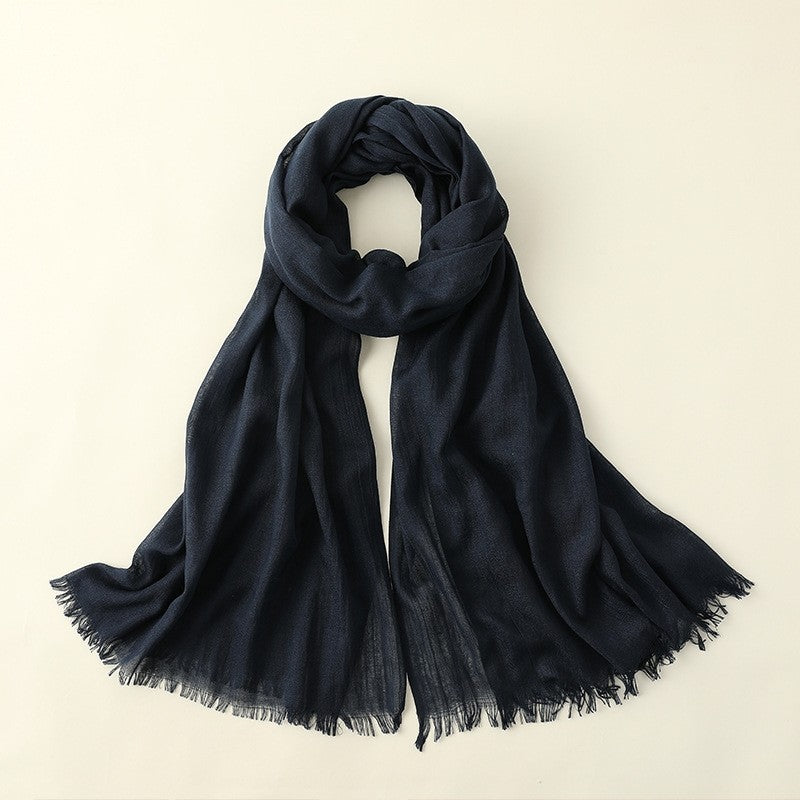 Thin Solid Color Long Cotton And Linen Scarf