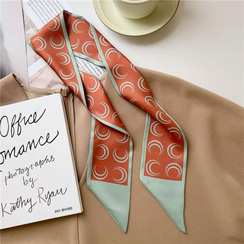 Vintage Printed Slim Hair Silky Scarf