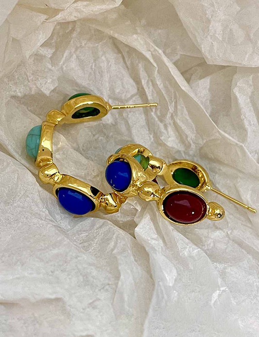 Turquoise Geometric Colorful Oval Hoop Earrings