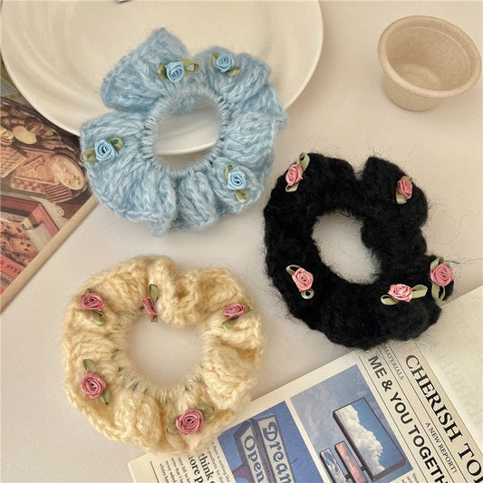 3D Flower Embellished Yarn Hair Tie