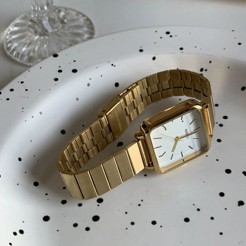 Square Dial Bamboo Link Bracelet Quartz Watch
