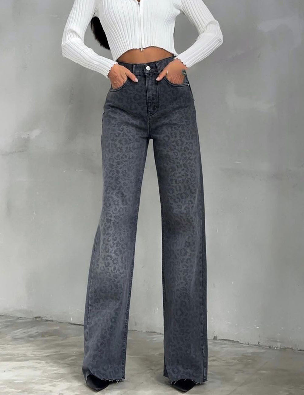 Casual Leopard High Waist Straight Leg Pants