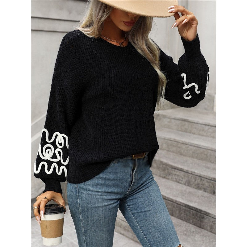 Long Sleeve Crewneck Casual Loose Pullover Knitted Sweater