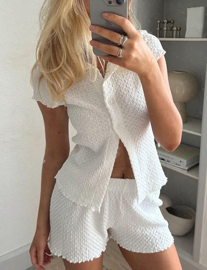 Cozy Shirt Shorts Knit Loungewear Set