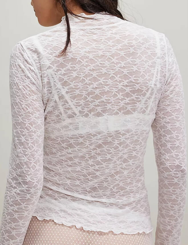 Solid Color Lace See Through Slim Tops