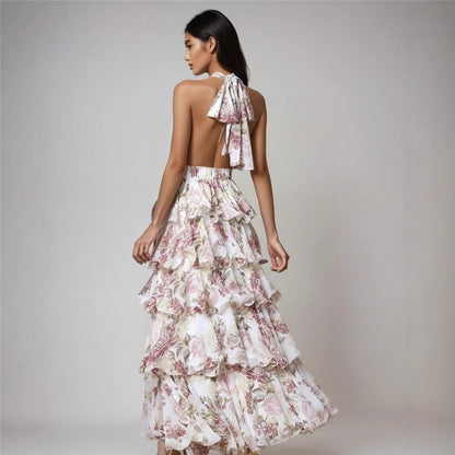 Long Layered Print Maxi Dress