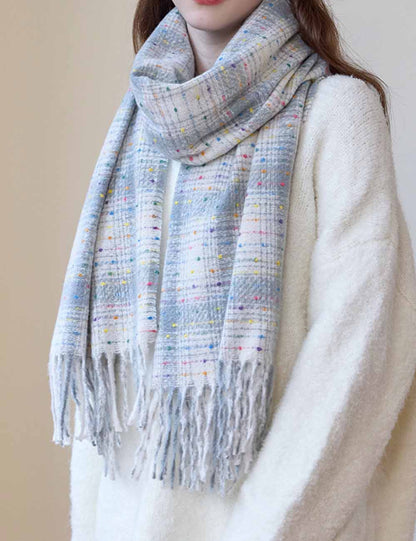 Sparkling Multi-Color Dots Plaid Fringe Scarf