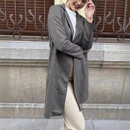 Velvet Suit Collar Casual Trench Coat