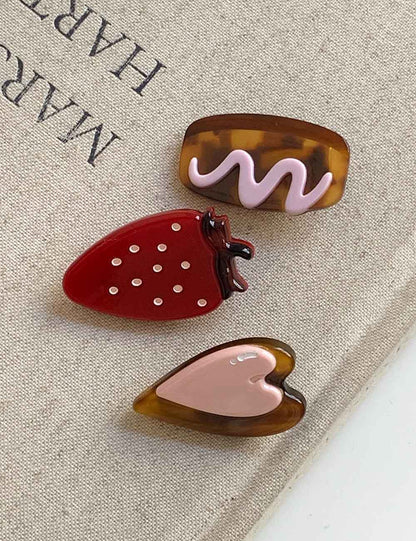 Cute Chocolate Strawberry Heart Hair Clip