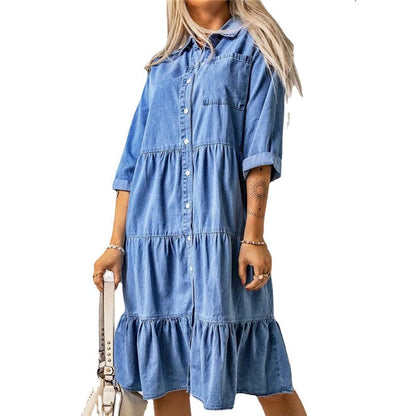 Faux Denim Button Dress