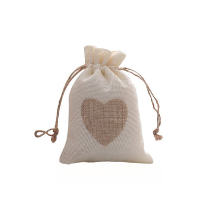 Linen Gift Bag With Heart Print Drawstring