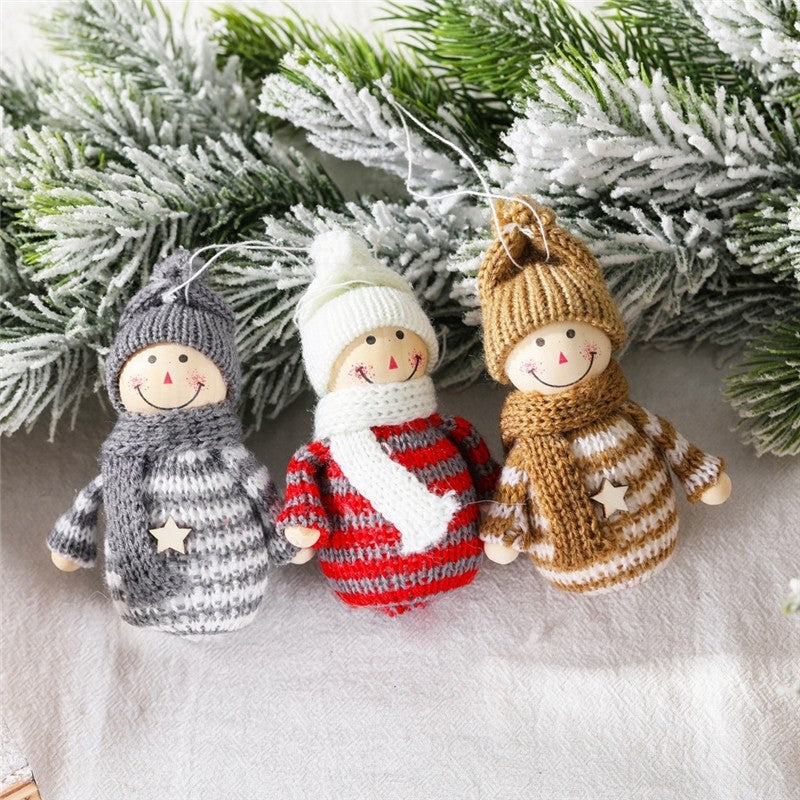 Wooden Yarn Snowman Doll