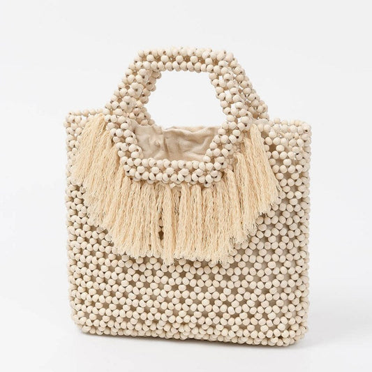 Casual Fringe Handmade Wooden Bead Bag