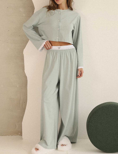 Casual Color Block Long Sleeve Sleepwear Set