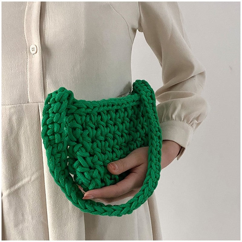 Solid Color Crochet Knitted Shoulder Bag