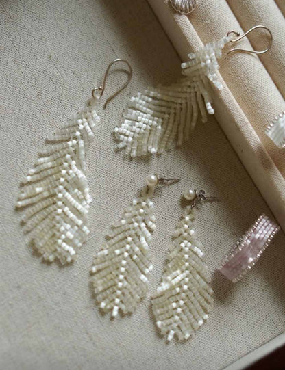 Handmade Beaded Feather Tassel Earrings