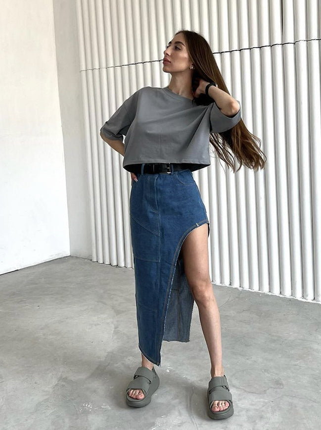 Round Neck Loose Solid Color Short Top