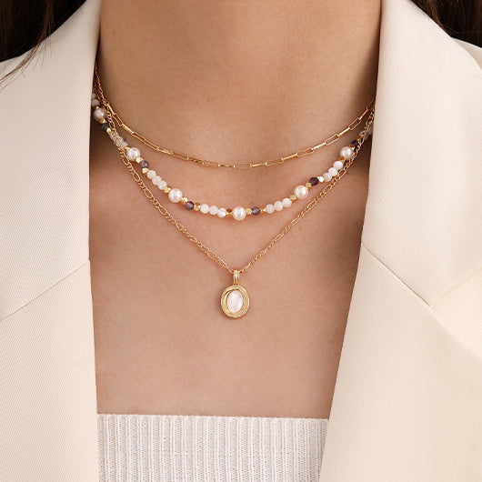 Pearl Shell Layered Simple Necklaces