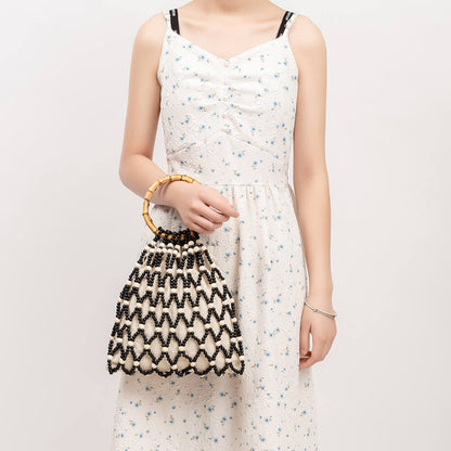 Color Block Handmade Wooden Bead Bag