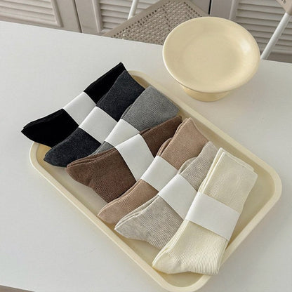 Solid Color Ribbed Simple Socks