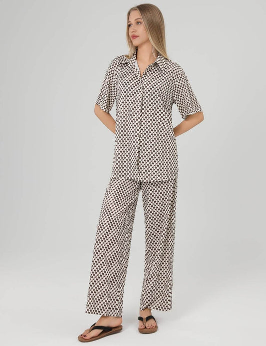 Loose Plaid Shirt and Pants Sets