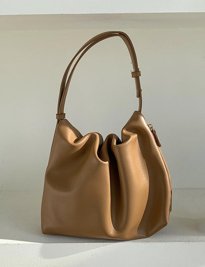 Trendy Solid Color Ruched Tote Shoulder Bag