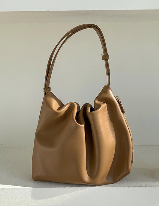 Trendy Solid Color Ruched Tote Shoulder Bag
