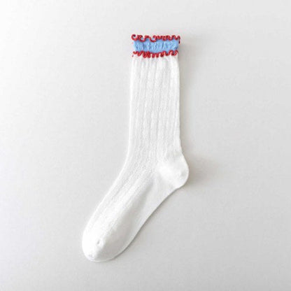 Ruffle Color Block Thin Ribbed Socks