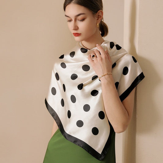 Dots Printed Square Silk Imitation Scarf