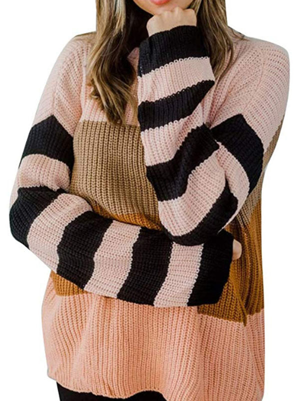 Contrast Color Long Sleeves Sweater Tops
