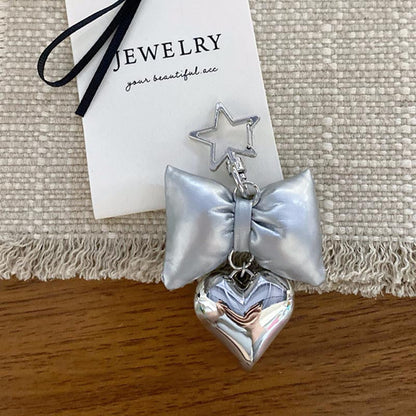 Trendy Heart Pendant Bow Bag Charm