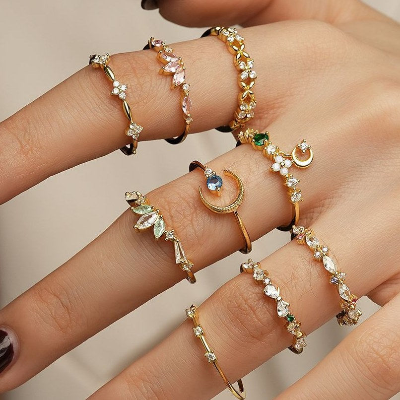 Colorful Zircon Sweet Flower Single Rings