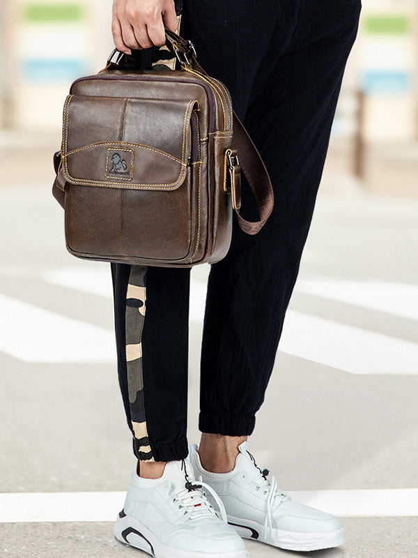 Solid Business Leather Crossbody Bag