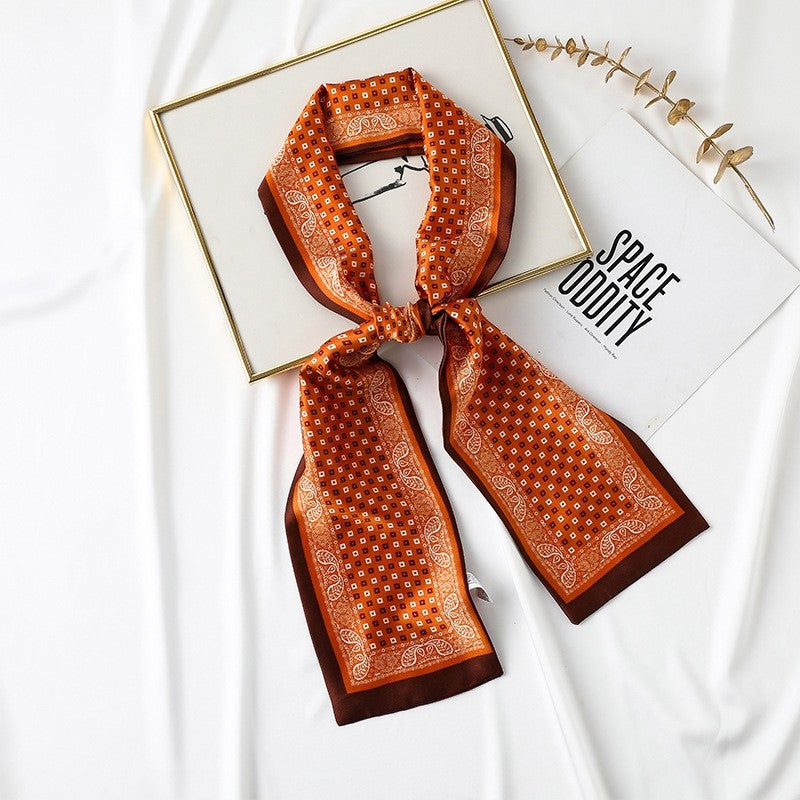 Printed Imitation Silk Long Tied Scarf