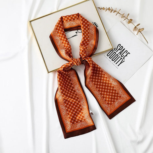 Printed Imitation Silk Long Tied Scarf