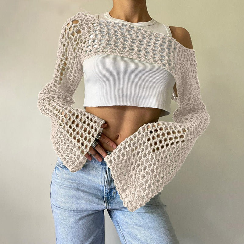 Casual Flare Sleeve Mesh Short Net Top